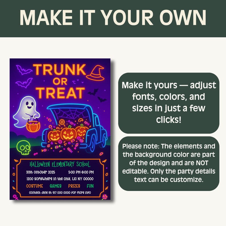 Editable Trunk or Treat Flyer Halloween Party Invitation Printable ...