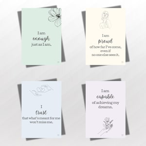 Cartes d'affirmation du jour à imprimer, 52 citations minimalistes sur les soins personnels, cadeau amour de soi, état d'esprit positif, santé mentale, téléchargement numérique