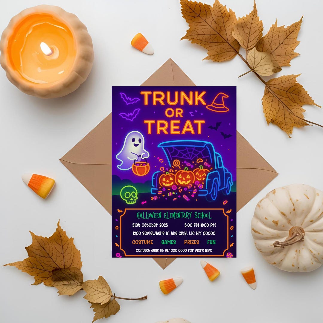 Editable Trunk or Treat Flyer Halloween Party Invitation Printable ...