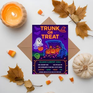 Editable Trunk or Treat Flyer Halloween Party Invitation Printable Canva Template Instant Download