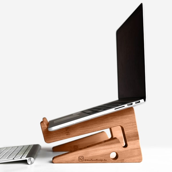 Wood laptop stand / notebook riser: beautiful simple and functional design! Use for egonomic posture and save space. LIGHT BAMBOO colour!
