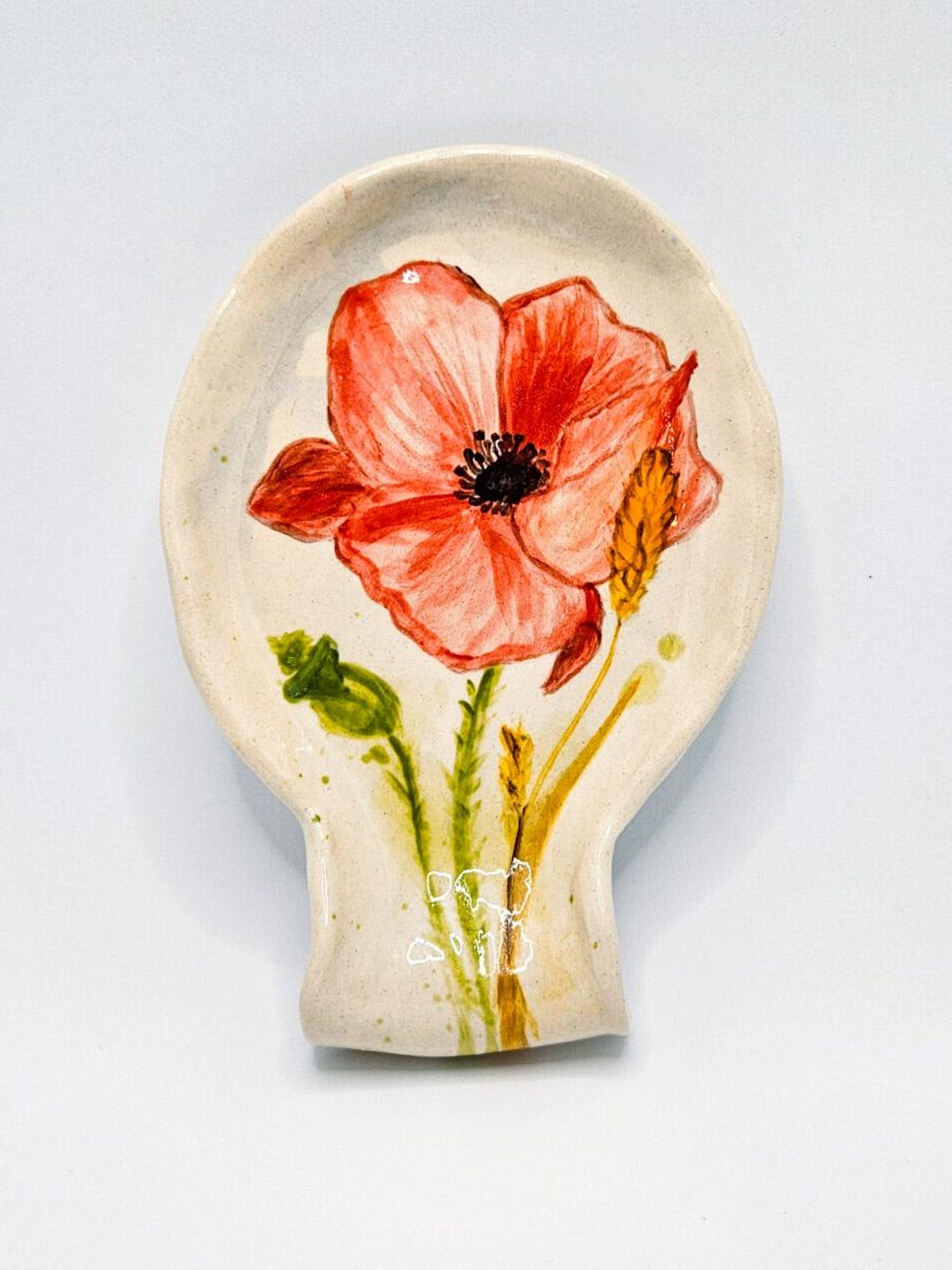 Hand-painted Poppy Spoon Rest | Floral Art Pottery | Kalissia Design - Etsy