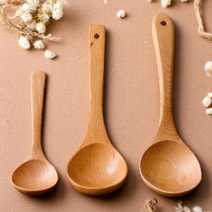 Handcrafted Beech Wood Ladle – Natural Wooden Soup Spoon (3 Sizes)