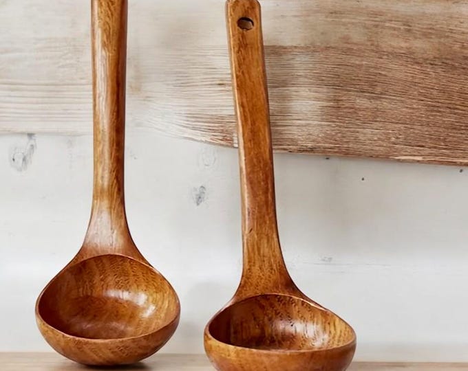 Handcrafted Wooden Ladle, Rustic Kitchen Utensil, Natural Wooden Soup Spoon, Eco-Friendly Cooking Tool, 25cm