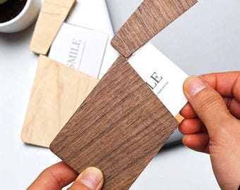 Wooden Business Card Holder in Walnut or Maple with Optional Gift Box