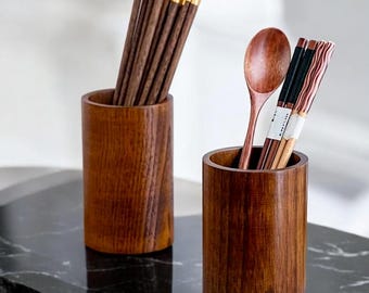 Wooden Utensil Holder, Minimalist Kitchen Storage, Wooden Cutlery Organizer for Spoons, Chopsticks, and Utensils