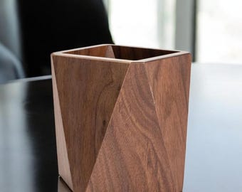 Modern Wooden Pen Holder, Stylish Desk Organizer, Minimalist Wood Office Decor