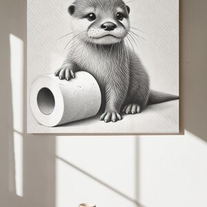 Lustiger Otter Kunstdruck | Bleistiftzeichnung Otter | Badezimmer Kunst | Digitaler Download | Tierposter | Geschenk für Otter-Fans