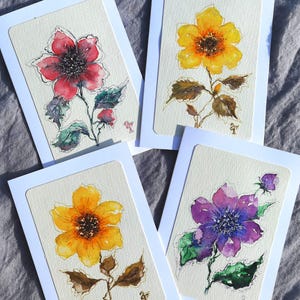 Biglietto di auguri con fiori ad acquerello dipinti a mano – Arte originale