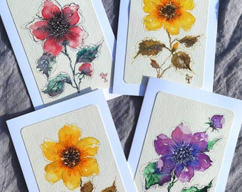 Hand-Painted Watercolor Flower Greeting Card – Original Art - not a print