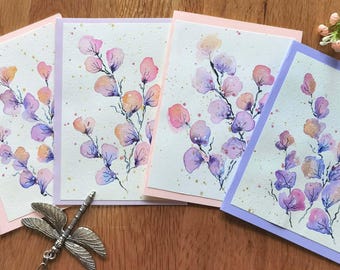Hand-Painted Watercolor Card – Original Art -Blank greeting-  Artist trading card - Set of postcards