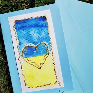 Cartão de felicitações em aquarela pintado à mão | Apoie a Ucrânia | Cartão floral em branco com envelope | Apoie a artista ucraniana | Presente para ela