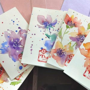 Set of 5 Hand-Painted Watercolor Thank You Cards | Floral Art | Unique Blank Cards with Luxury Envelopes| ORIGINAL hand-painted — not prints