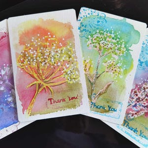 Jeu de 4 cartes de remerciement aquarelles peintes à la main | Art botanique | Cartes de correspondance vierges avec enveloppes | Artiste ukrainien | Papeterie florale