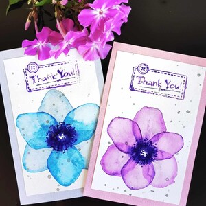 Cartões de agradecimento originais em aquarela | Conjunto de 2 ou 5 | Mini arte floral pintada à mão | Papel brilhante + envelopes | Cartões comemorativos exclusivos