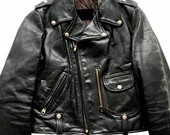 1990s D-Pocket Vintage Style Biker Jacket Men’s Handmade Black Cowhide Leather Bulky Vintage Style Classic Streetwear Coat | Made to Order
