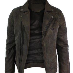 Double Zip Classic Moto Biker Jacket Men’s Vintage Style Motorcycle Coat Handmade Distressed Brown Real Cowhide Leather Made to Order image 1
