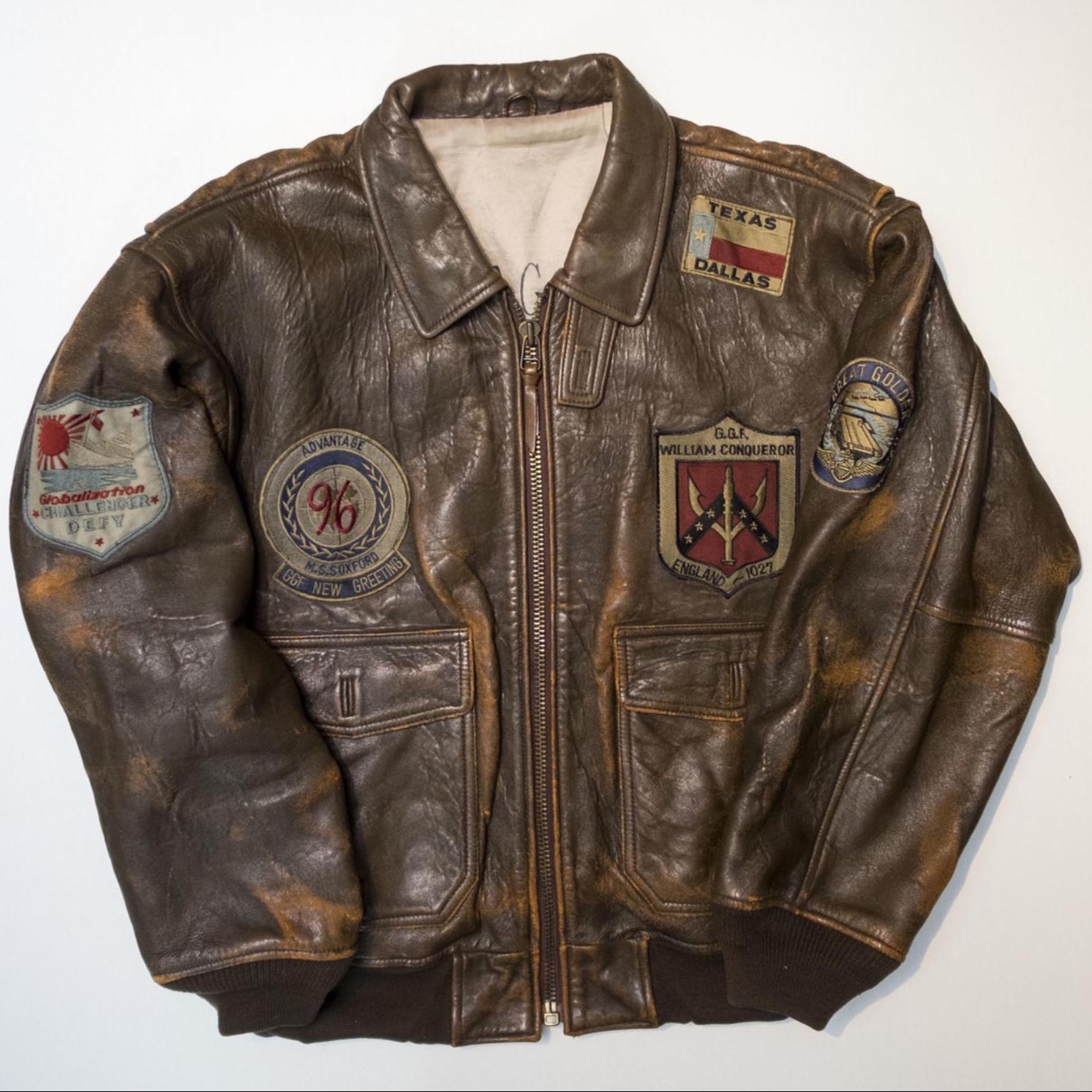 80s short real leather bomber jacket blk 80s Boxy Genuine