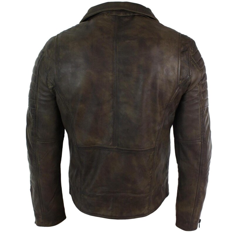 Double Zip Classic Moto Biker Jacket Men’s Vintage Style Motorcycle Coat Handmade Distressed Brown Real Cowhide Leather Made to Order image 2