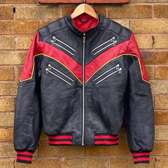 Jayson Fitch Biker Bomberjacke Schwarz, Rot Handgefertigte Spinne