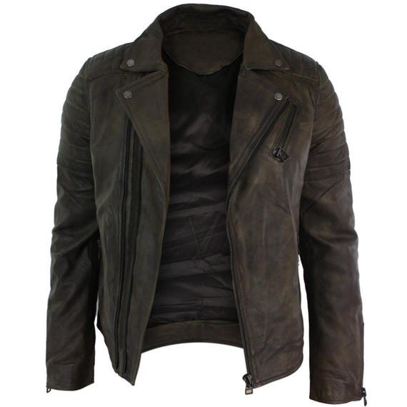 Double Zip Classic Moto Biker Jacket Men’s Vintage Style Motorcycle Coat Handmade Distressed Brown Real Cowhide Leather Made to Order