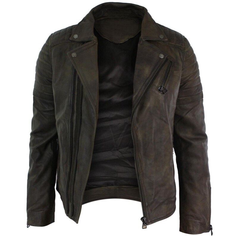 Double Zip Classic Moto Biker Jacket Men’s Vintage Style Motorcycle Coat Handmade Distressed Brown Real Cowhide Leather Made to Order image 1