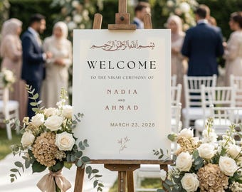 Islamic Nikkah Welcome Sign Template, Editable Muslim Ceremony Entrance Poster, Canva Wedding Sign
