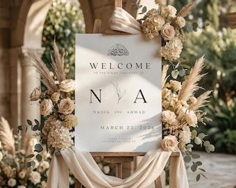 Islamic Nikah Welcome Board Template, Editable Muslim Wedding Entrance Decor, Arabic Bismillah Printable Poster