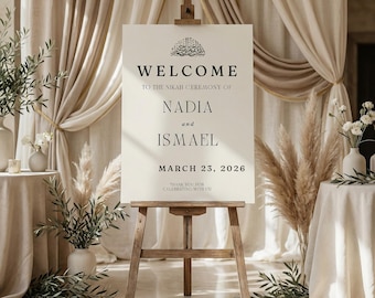 Islamic Welcome Sign Template, Editable Nikkah Wedding Poster, Muslim Ceremony Canva Design