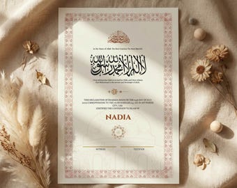 Islamic Shahada Certificate Template, Printable Muslim Certificate, Editable Arabic Calligraphy Keepsake, Canva Download