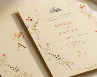 Editable Islamic Nikkah Invitation Template, Muslim Wedding Invite, Floral Walima Canva Card