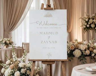 Editable Islamic Wedding Welcome Sign, Minimal Elegant Nikkah Ceremony, Printable Muslim Wedding Decor