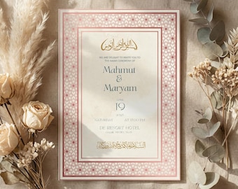 Islamic Nikah Invitation Template, Editable Muslim Ceremony Card, Arabic Canva Download