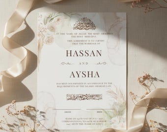 Editable Nikkah Certificate Template, Islamic Marriage Contract, Printable Nikah Certificate Canva