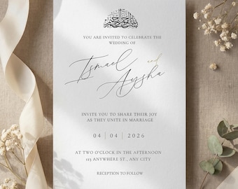 Editable Islamic Nikkah Invitation Template, Muslim Wedding Invite Canva Download