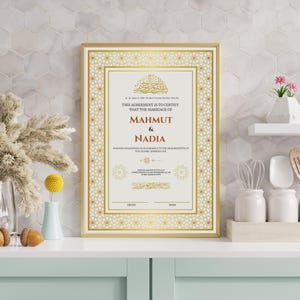 Afdrukbaar islamitisch Nikah-certificaat | Sjabloon huwelijksakte moslim | Islamitisch huwelijkscadeau | Digitale download |