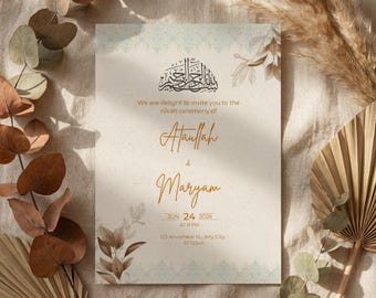 Elegant Islamic Nikkah Invitation Template, Editable Muslim Wedding Canva Card, Arabic Style Invite
