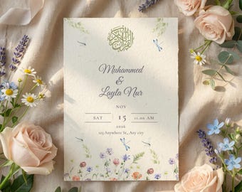 Editable Islamic Nikkah Invitation Template, Muslim Wedding Invite, Walima Canva Card