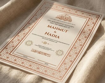 Editable Islamic Nikkah Certificate Template, Muslim Marriage Keepsake, Printable Canva Design