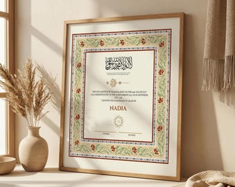 Editable Shahada Certificate Template, Islamic Conversion Gift, Printable Muslim Wall Art Canva