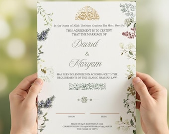 Floral Islamic Nikkah Certificate Template | Muslim Wedding (Digital Download)