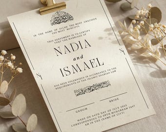 Editable Islamic Nikkah Certificate, Muslim Marriage Contract Template, Canva Printable