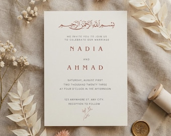 Editable Islamic Nikkah Invitation Template, Muslim Wedding Invite, Canva Digital Download