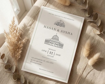 Islamic Nikah Invitation Template, Editable Muslim Ceremony Card, Arabic Canva Download