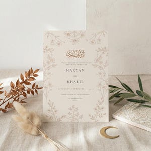 Islamic Nikkah Invitation Template, Elegant Muslim Wedding Card, Editable Canva Digital Download image 4