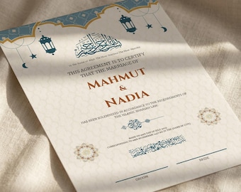 Editable Islamic Nikkah Certificate Template, Muslim Marriage Keepsake Canva Download