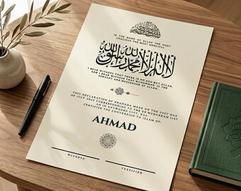 Editable Shahada Certificate Template, Islamic Conversion Printable, Arabic Calligraphy Canva