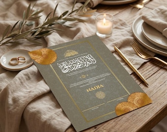 Editable Shahada Certificate Template, Islamic Calligraphy Conversion Gift, Printable Muslim Canva
