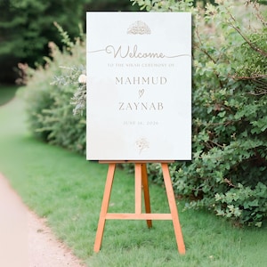 Islamic Wedding Welcome Sign: Nikkah Ceremony Decor (Canva Template Digital Download)