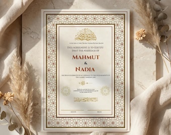 Editable Islamic Nikkah Certificate Template, Muslim Marriage Canva Download